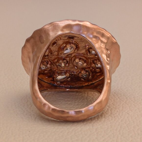 Sterling Silver Hammered Disc Ring with Mixed-Cut CZ — Rose Finish, Size 6 - Picture 5 of 11